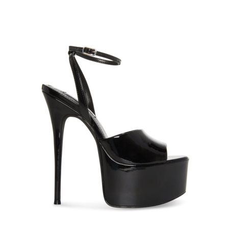 Black Steve Madden Ria Patent Women's Heels Sandals | PH 9364FLZ